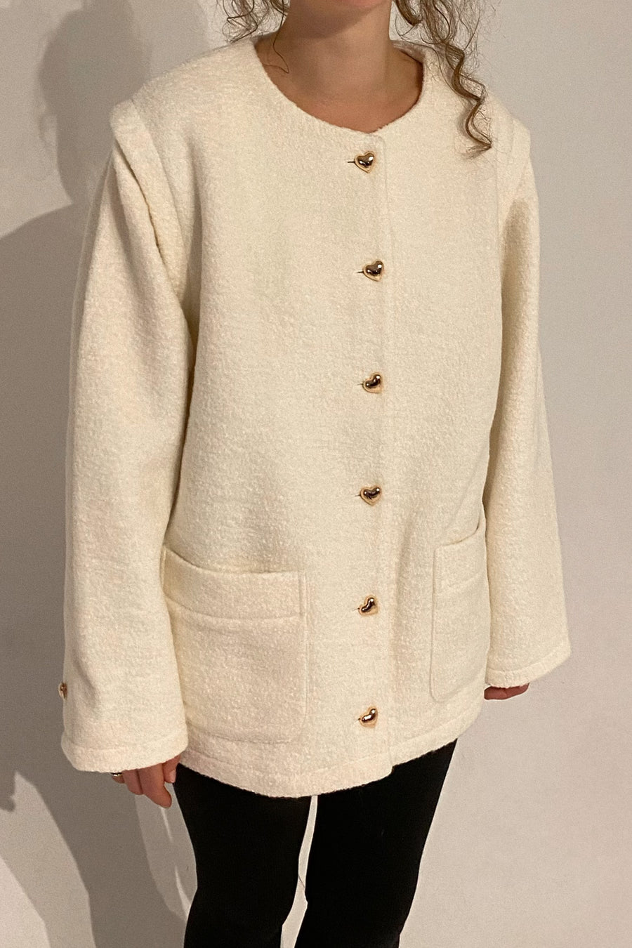 heart button 2way jacket coat (white,beige)