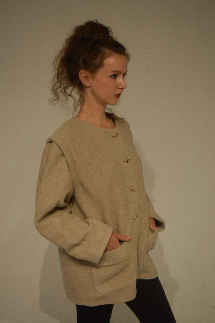 heart button 2way jacket coat (white,beige)