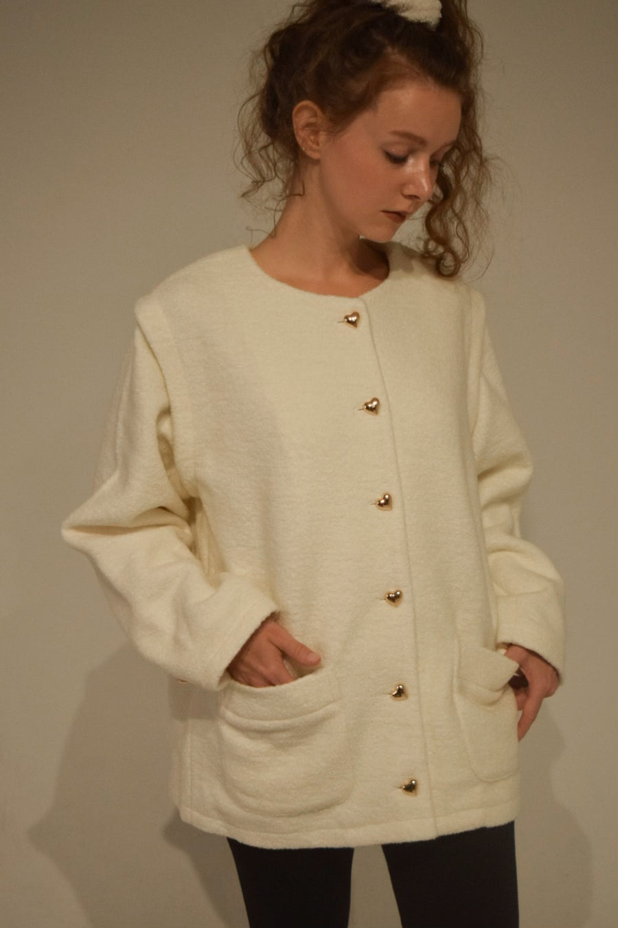 heart button 2way jacket coat (white,beige)