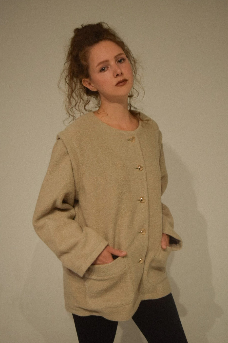 heart button 2way jacket coat (white,beige)